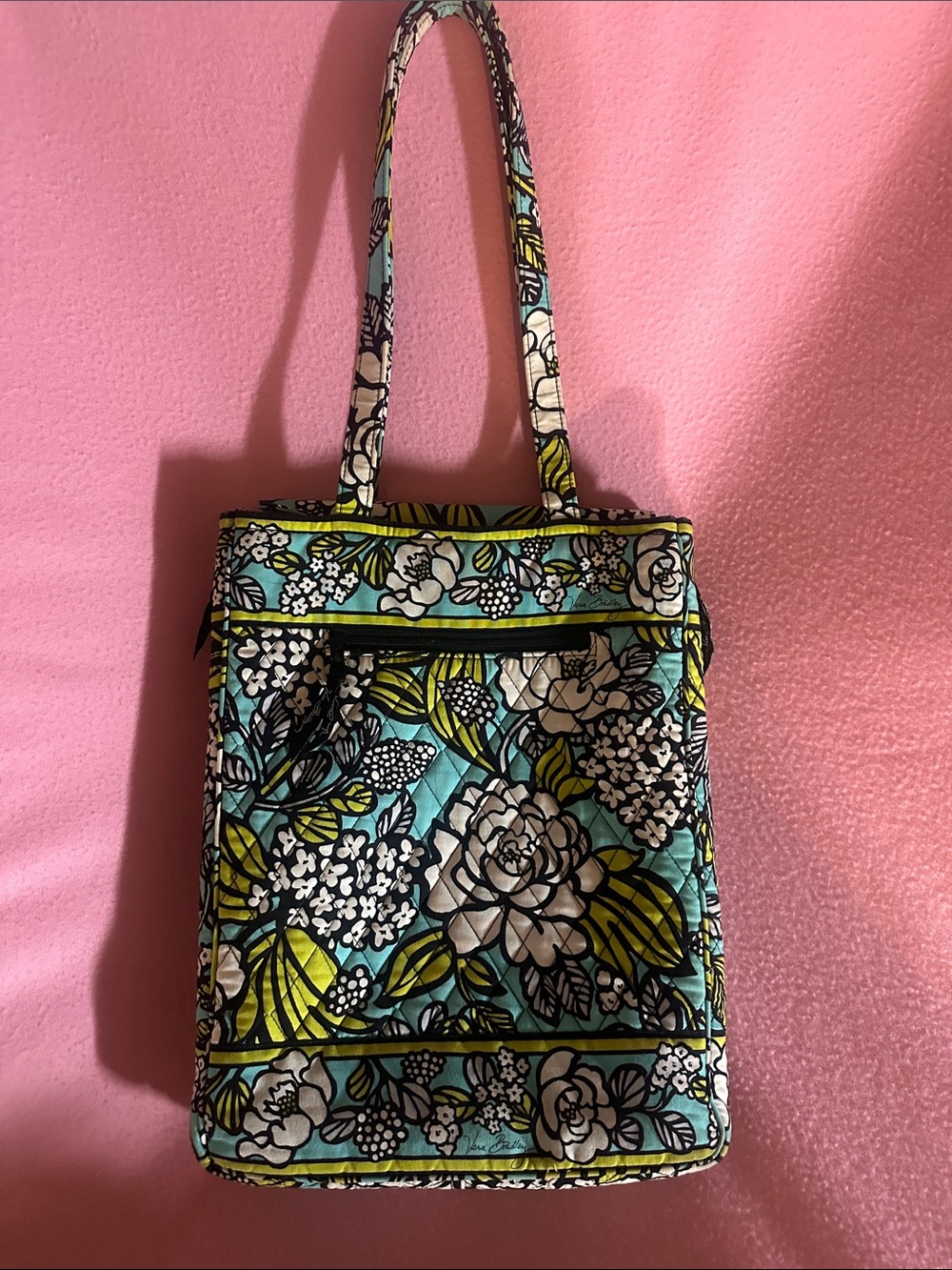 Quilted Floral Tote Bag in Aqua